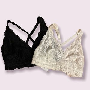Lace Bralettes Plus Size 2 Pack Black & Ivory Set NWT